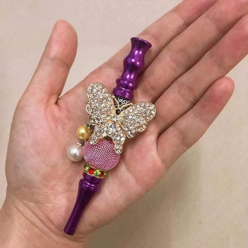 Women Bling Shiny Butterfly Animal Jewelry Ball Handmade Inlaid Blunt Holder Shisha Hookah Mouthpiece Tips with Laser Gift Bag